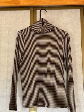 J. Crew Black and Cream Striped Lightweight  Turtleneck, Size M